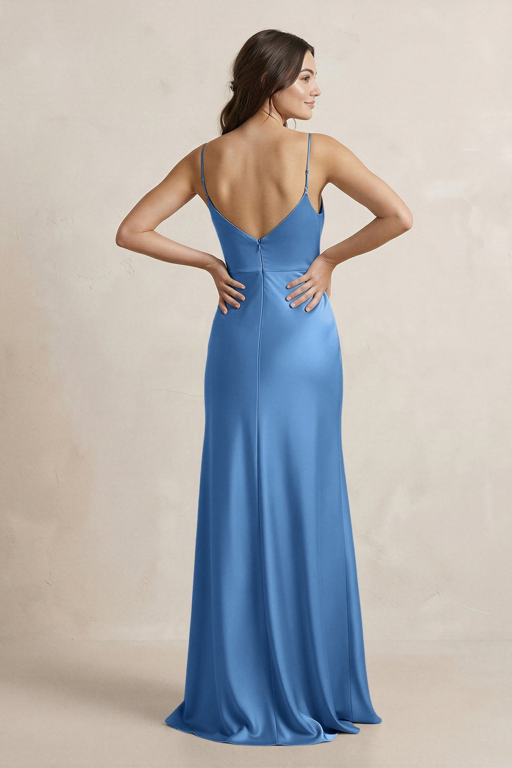 Spaghetti Strap Sheath Satin Bridesmaid Dress in Dusty Blue