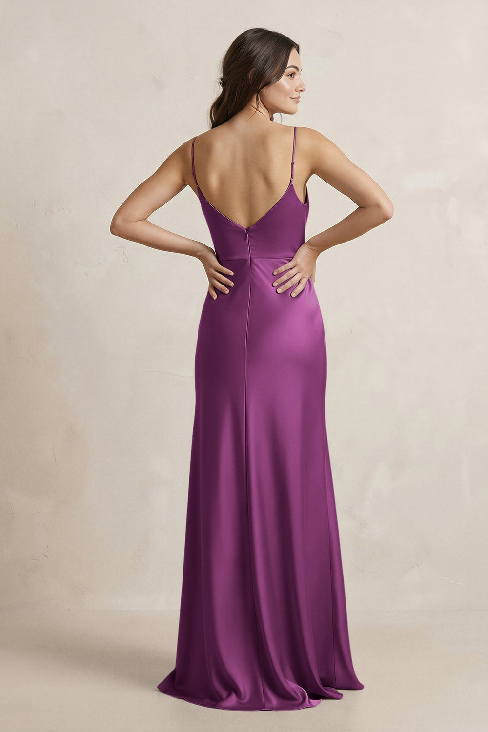Spaghetti Strap Sheath Satin Bridesmaid Dress in Fig