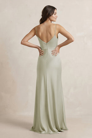 Spaghetti Strap Sheath Satin Bridesmaid Dress in Frost - KISS BRIDAL Bridesmaid Dresses