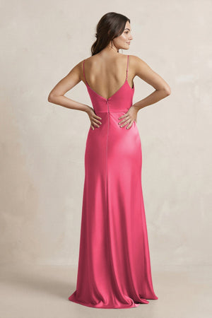 Spaghetti Strap Sheath Satin Bridesmaid Dress in Fuchsia - KISS BRIDAL Bridesmaid Dresses