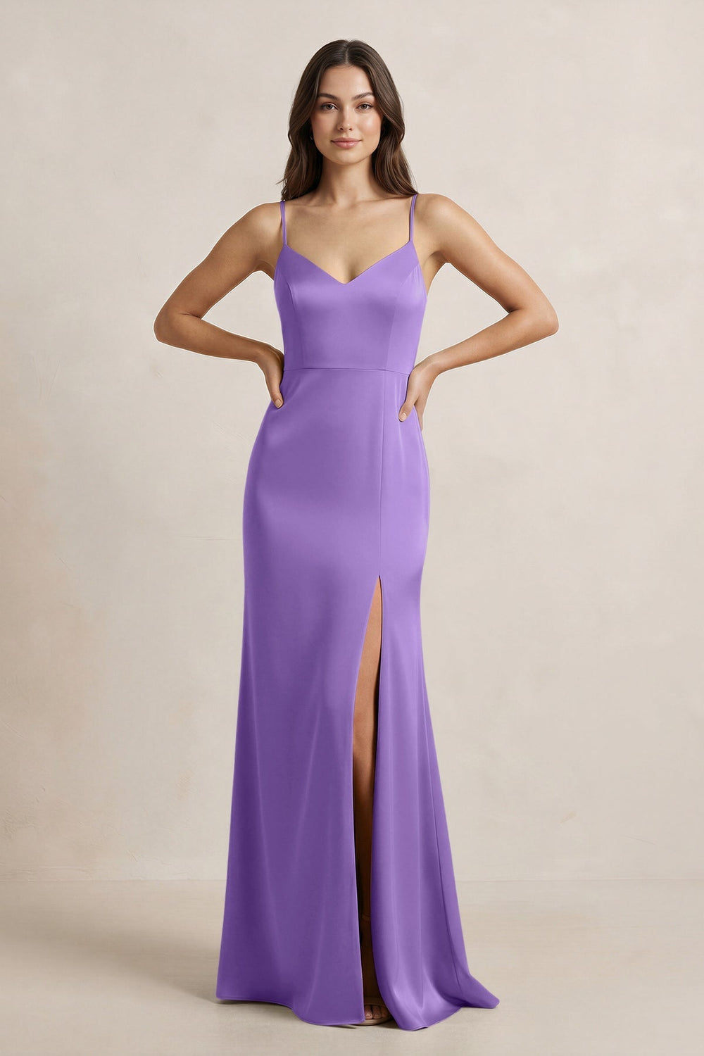 Spaghetti Strap Sheath Satin Bridesmaid Dress in Lilac