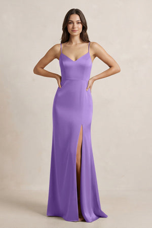 Spaghetti Strap Sheath Satin Bridesmaid Dress in Lilac - KISS BRIDAL Bridesmaid Dresses