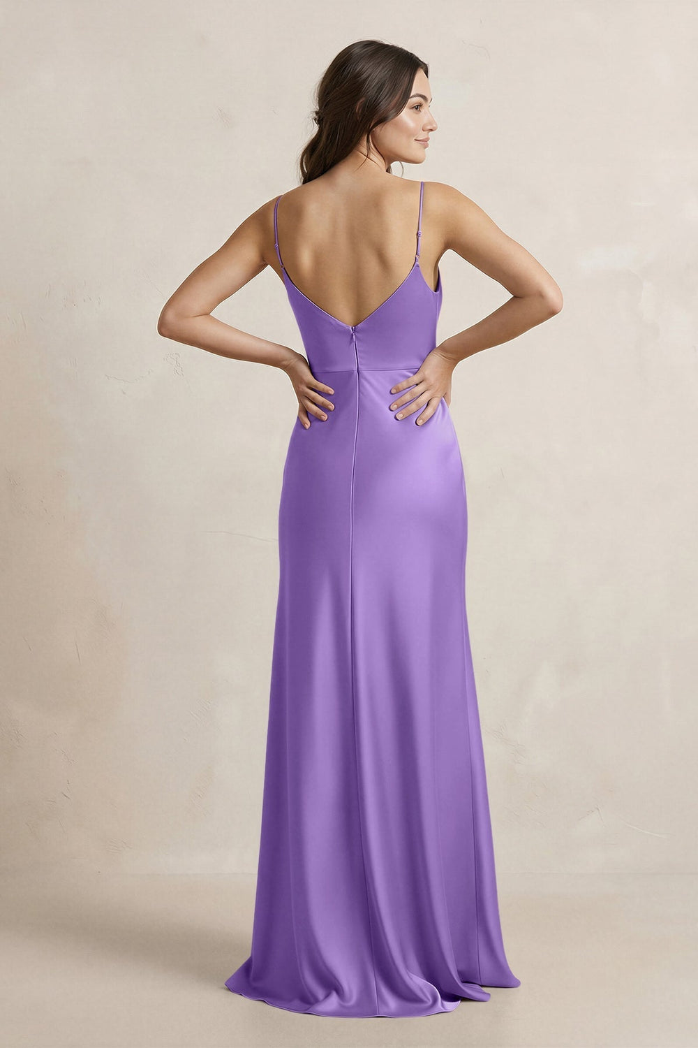 Spaghetti Strap Sheath Satin Bridesmaid Dress in Lilac