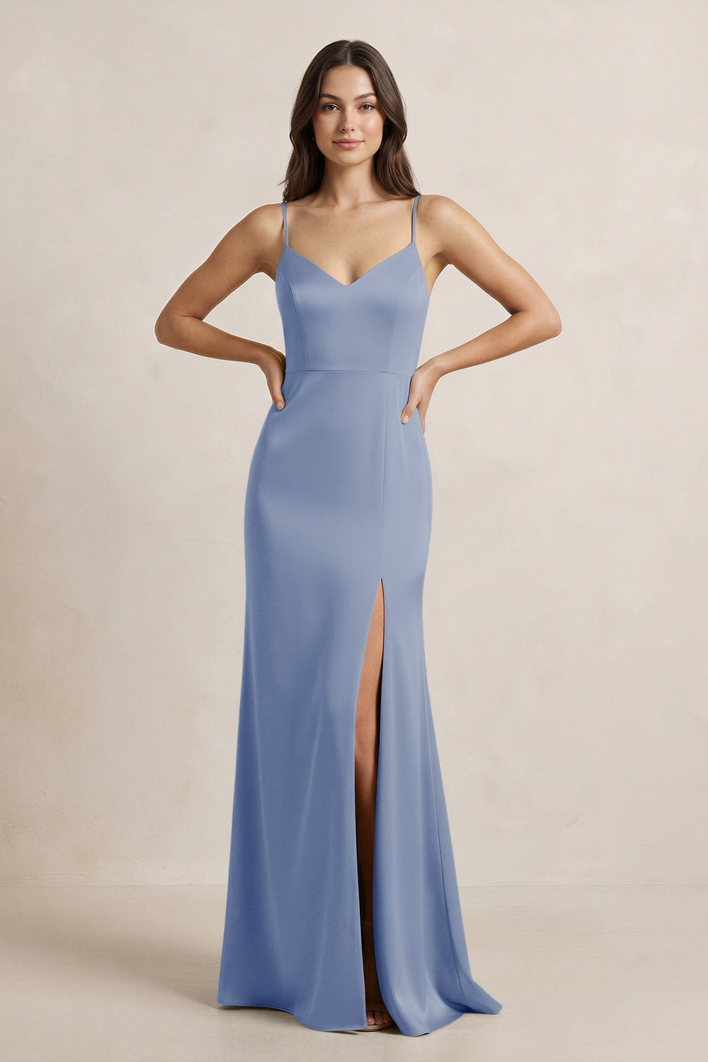 Spaghetti Strap Sheath Satin Bridesmaid Dress in Mist