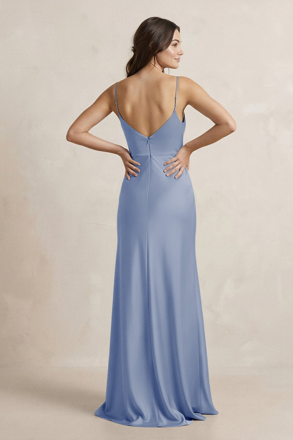 Spaghetti Strap Sheath Satin Bridesmaid Dress in Mist