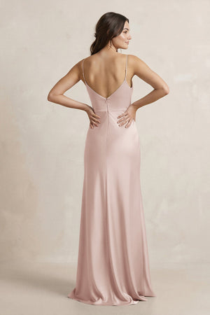 Spaghetti Strap Sheath Satin Bridesmaid Dress in Pale Blush - KISS BRIDAL Bridesmaid Dresses