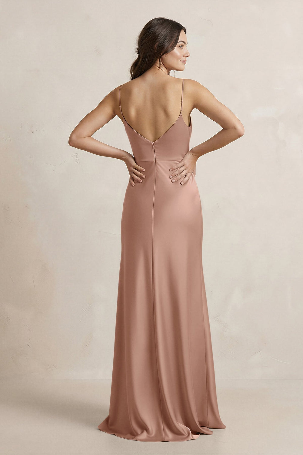 Spaghetti Strap Sheath Satin Bridesmaid Dress in Rosette
