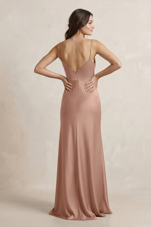 Spaghetti Strap Sheath Satin Bridesmaid Dress in Rosette - KISS BRIDAL Bridesmaid Dresses