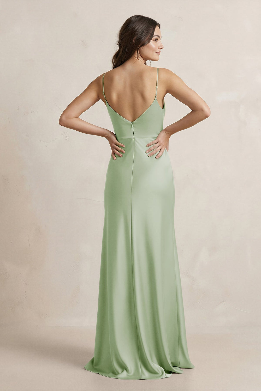 Spaghetti Strap Sheath Satin Bridesmaid Dress in Sage