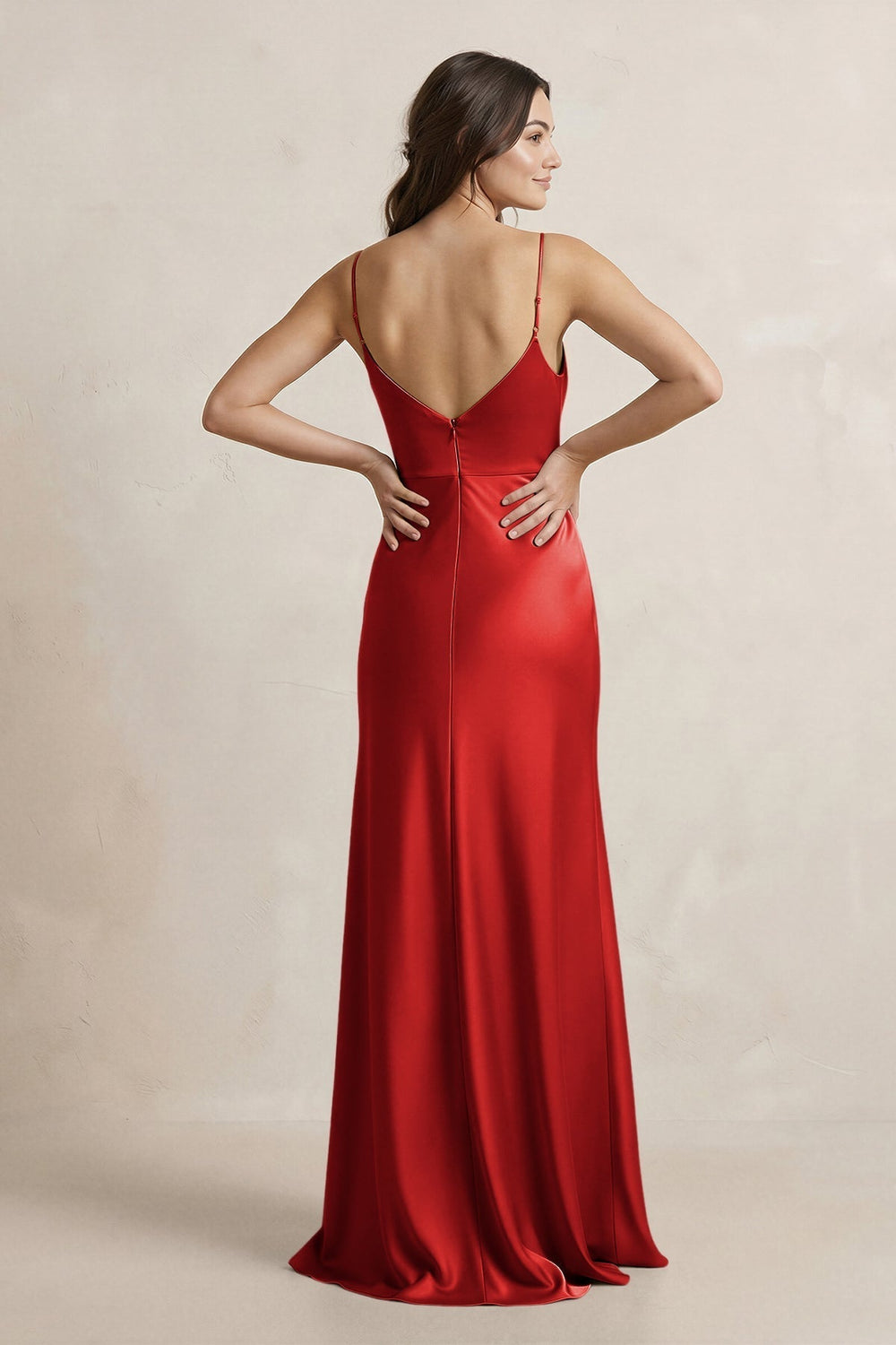 Spaghetti Strap Sheath Satin Bridesmaid Dress in Spice