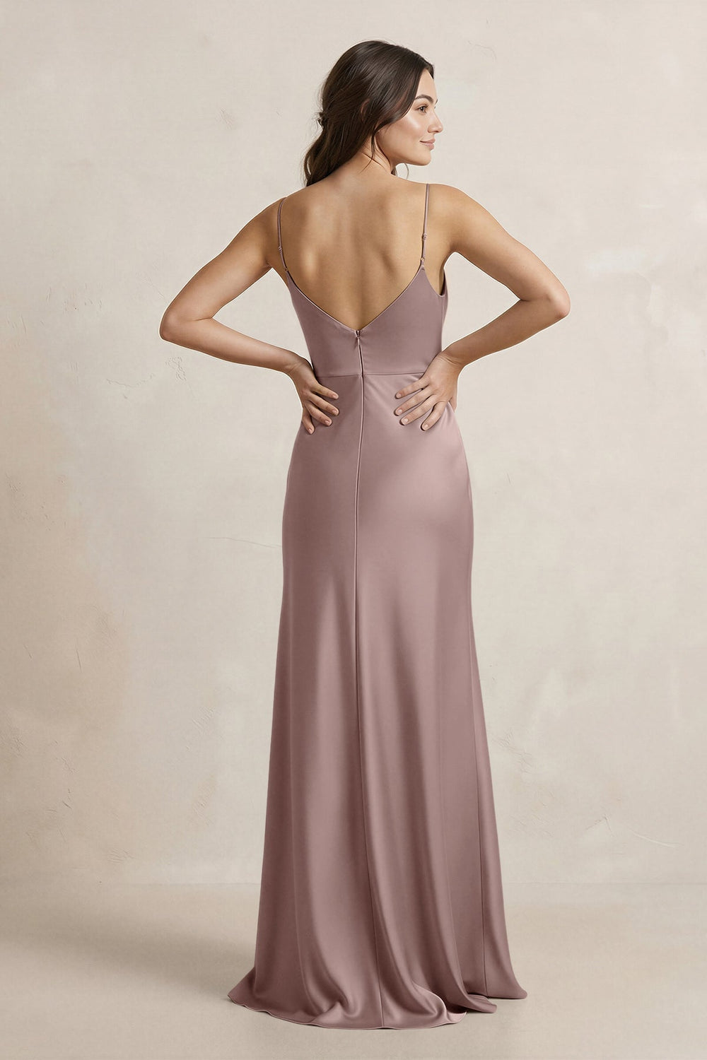 Spaghetti Strap Sheath Satin Bridesmaid Dress in Toffee