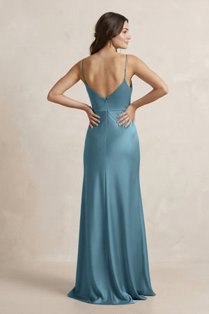Spaghetti Strap Sheath Satin Bridesmaid Dress in Twilight - KISS BRIDAL Bridesmaid Dresses