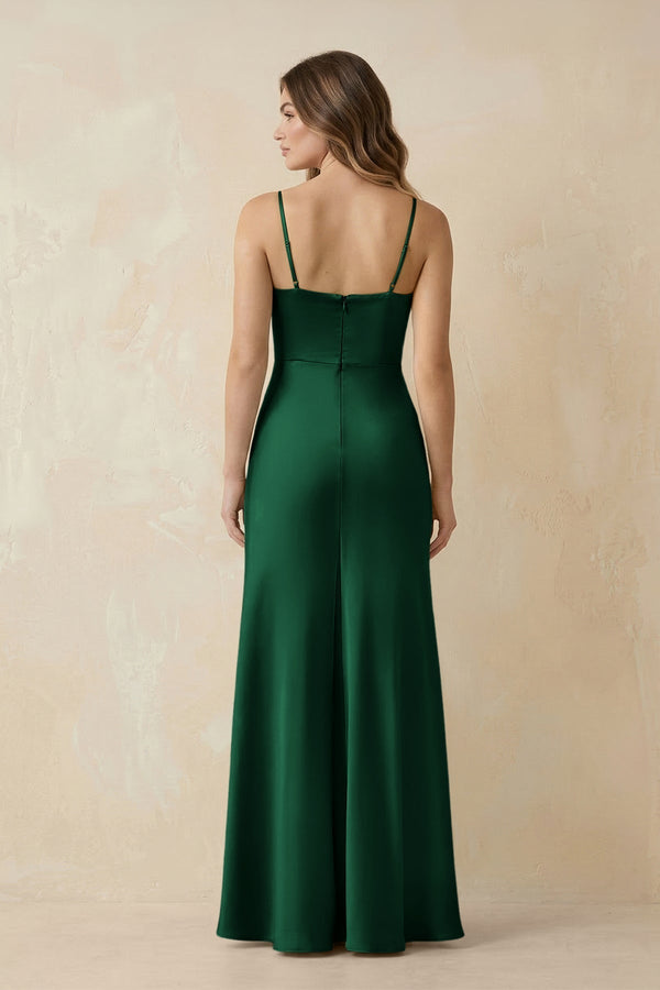 Spaghetti Strap Sheath Satin Bridesmaid Dress With Slit in Green - KISS BRIDAL Bridesmaid Dresses
