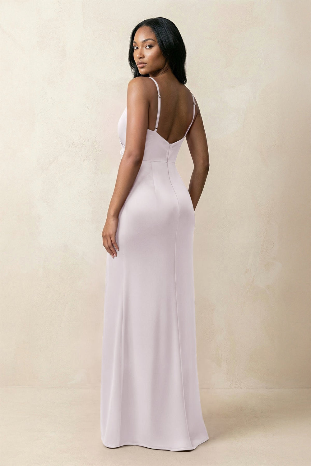 Spaghetti Strap Sheath Satin Ruched Bridesmaid Dress in Dusk
