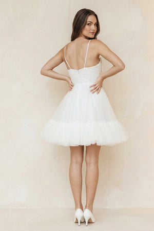 Spaghetti Straps A - line Tulle Bow Wedding Dress With Beading in White - KISS BRIDAL Wedding Dresses