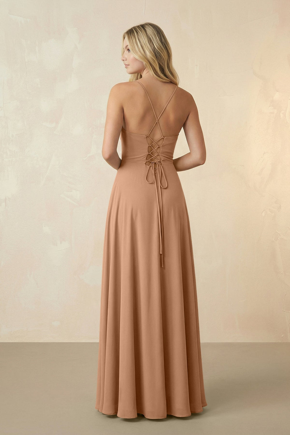 Spaghetti Straps Chiffon A-Line Bridesmaid Dress in Bronzer