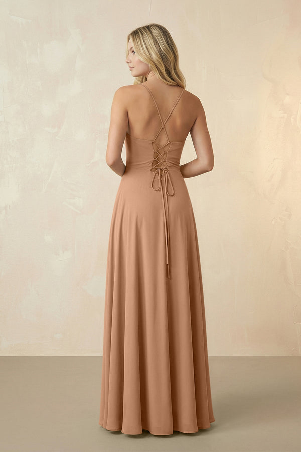 Spaghetti Straps Chiffon A-Line Bridesmaid Dress in Bronzer - KISS BRIDAL BRIDESMAID DRESSES