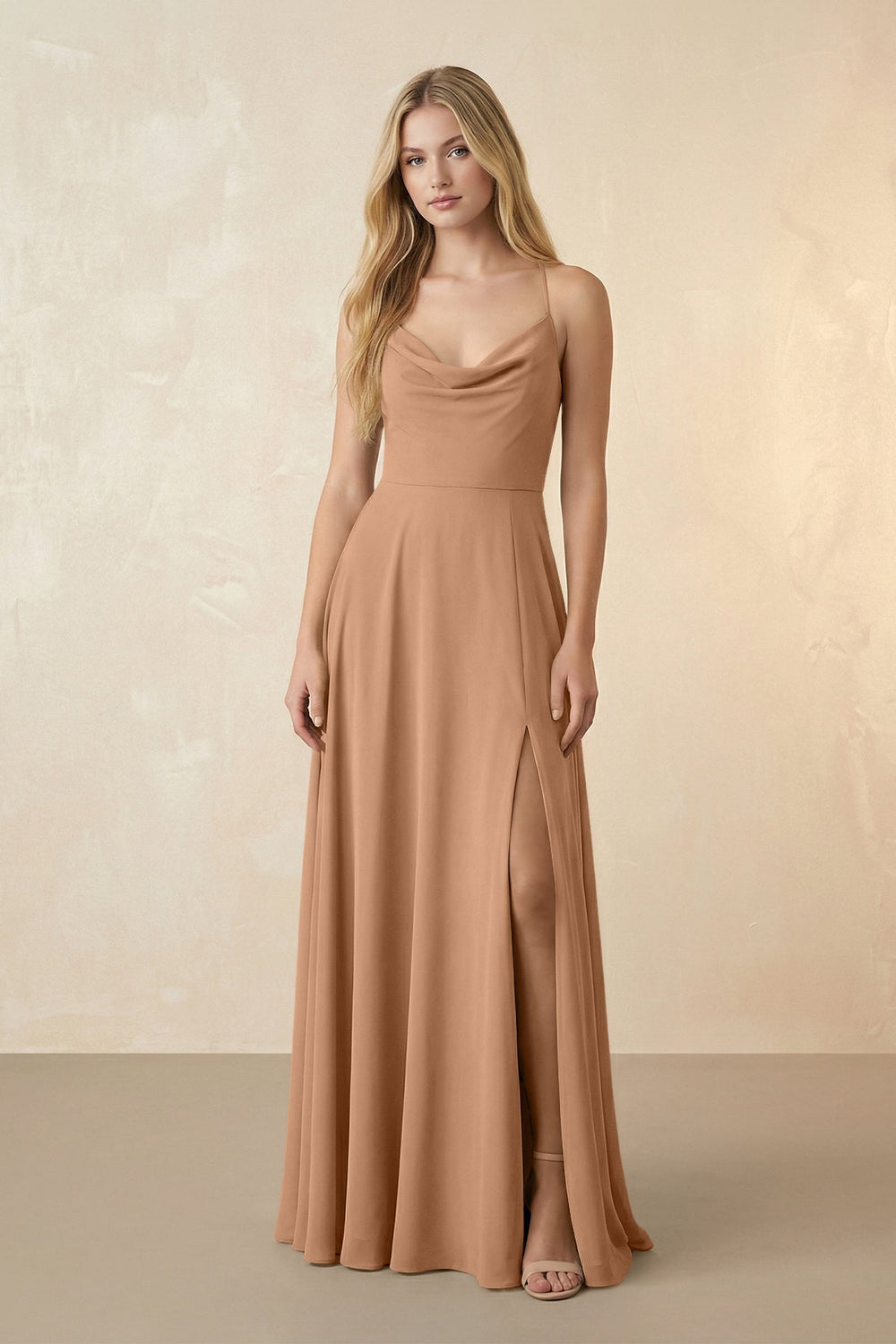 Spaghetti Straps Chiffon A-Line Bridesmaid Dress in Bronzer