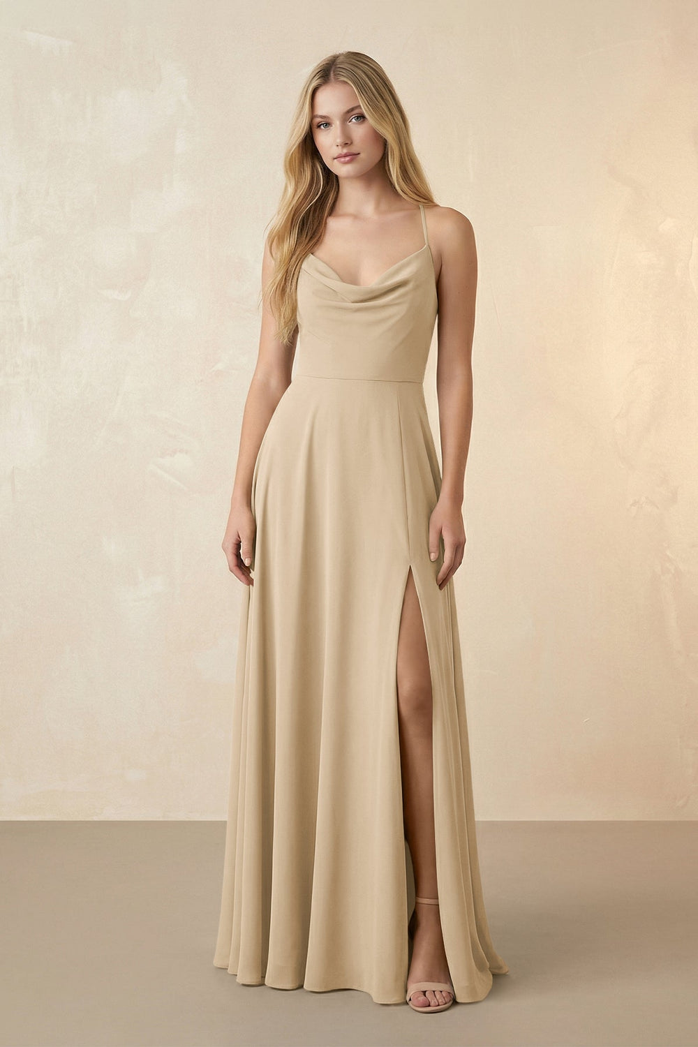 Spaghetti Straps Chiffon A-Line Bridesmaid Dress in Champagne