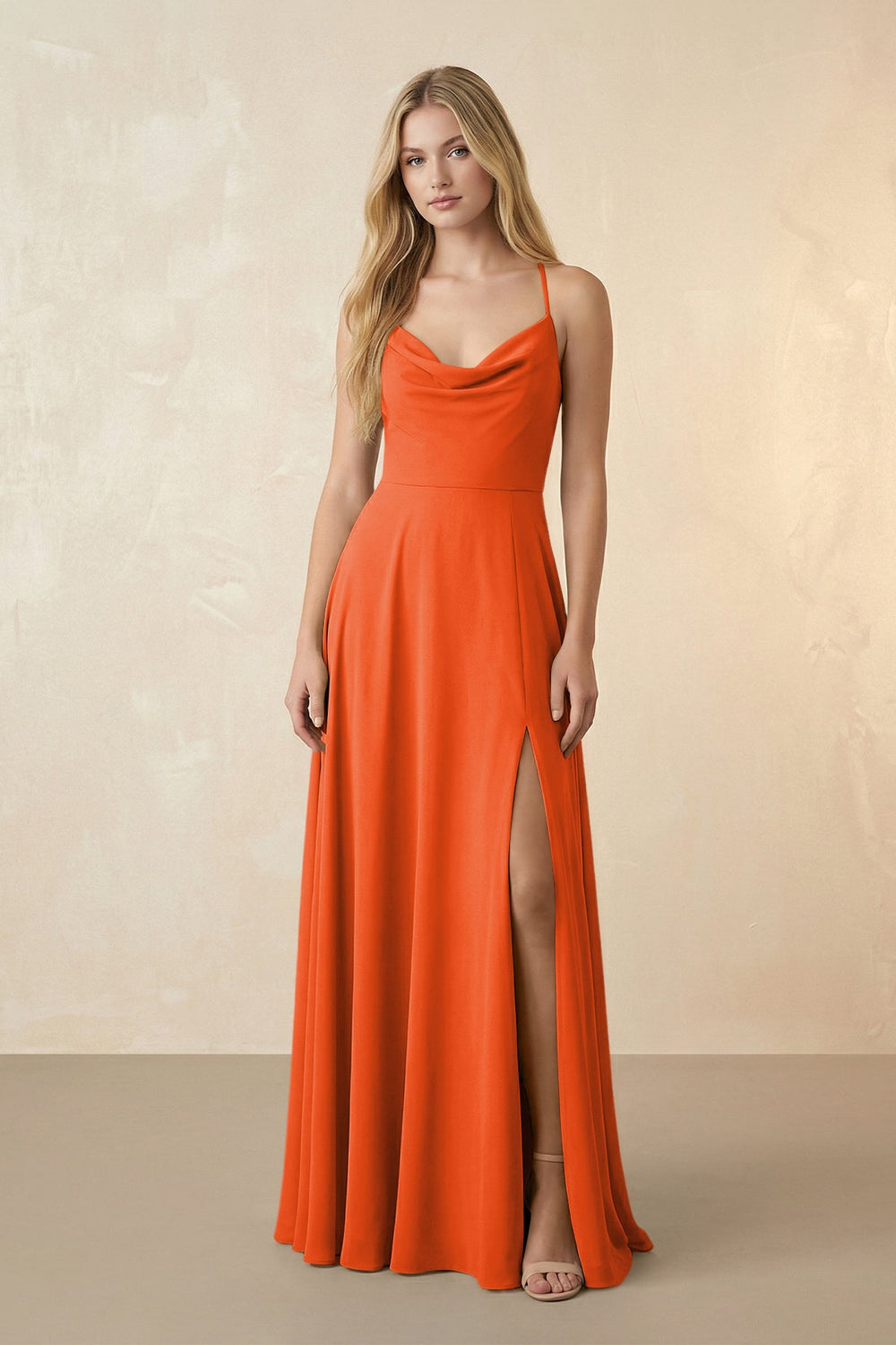 Spaghetti Straps Chiffon A-Line Bridesmaid Dress in Cinnamon