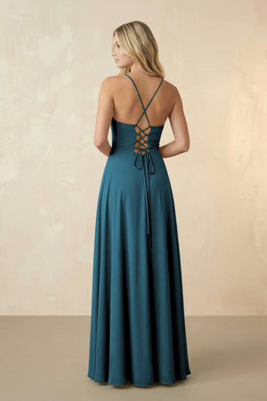 Spaghetti Straps Chiffon A-Line Bridesmaid Dress in Dark Teal - KISS BRIDAL BRIDESMAID DRESSES