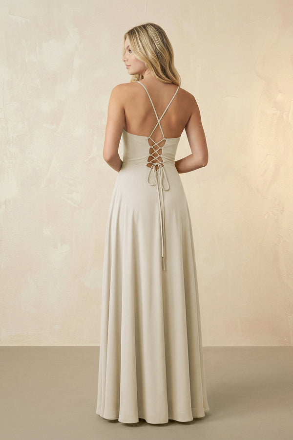 Spaghetti Straps Chiffon A-Line Bridesmaid Dress in Dove Gray - KISS BRIDAL BRIDESMAID DRESSES