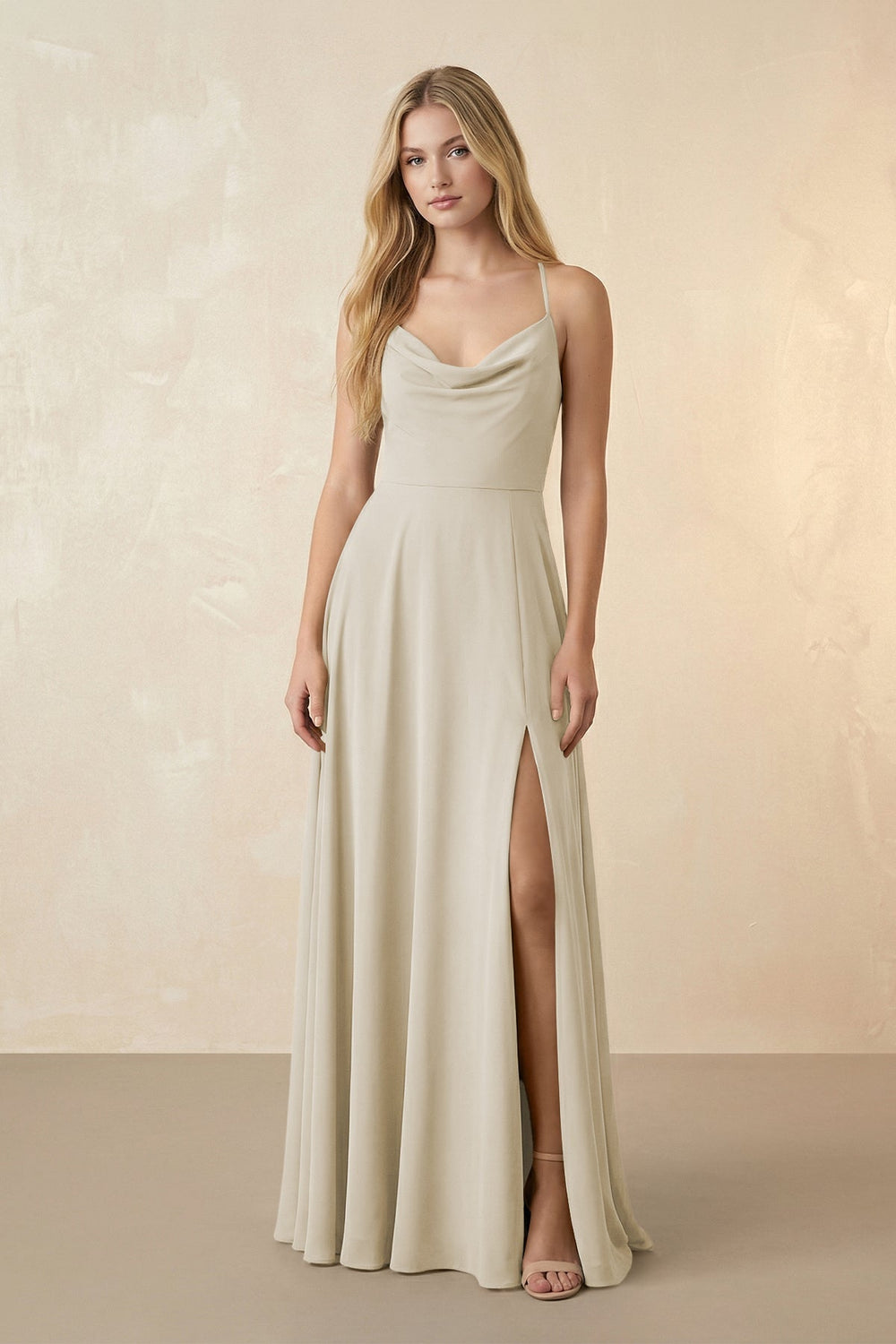 Spaghetti Straps Chiffon A-Line Bridesmaid Dress in Dove Gray
