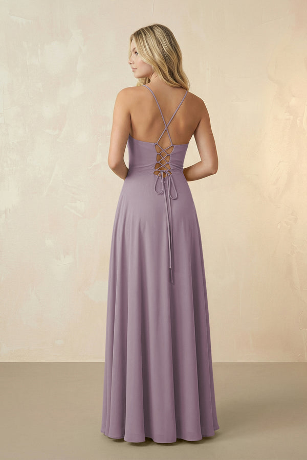 Spaghetti Straps Chiffon A-Line Bridesmaid Dress in Dusk (2) | KISSBRIDAL