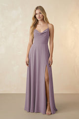 Spaghetti Straps Chiffon A-Line Bridesmaid Dress in Dusk | KISSBRIDAL