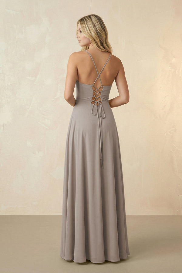 Spaghetti Straps Chiffon A-Line Bridesmaid Dress in Frost (2) | KISSBRIDAL