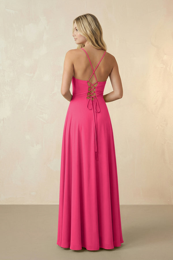 Spaghetti Straps Chiffon A-Line Bridesmaid Dress in Fuchsia (2) | KISSBRIDAL
