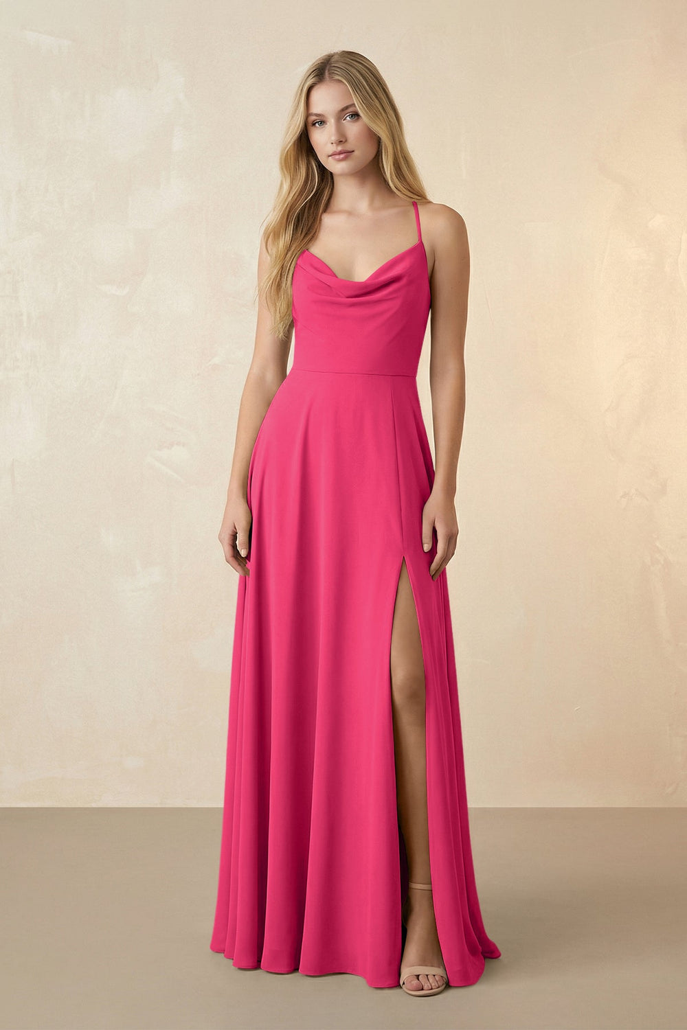 Spaghetti Straps Chiffon A-Line Bridesmaid Dress in Fuchsia