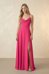Spaghetti Straps Chiffon A-Line Bridesmaid Dress in Fuchsia | KISSBRIDAL