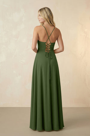 Spaghetti Straps Chiffon A-Line Bridesmaid Dress in Moss (2) | KISSBRIDAL
