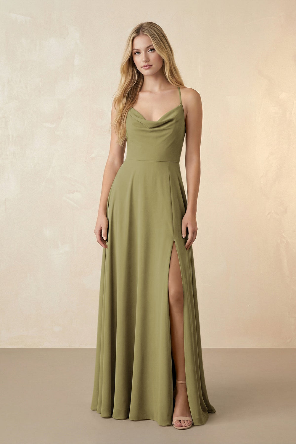 Spaghetti Straps Chiffon A-Line Bridesmaid Dress in Moss Green
