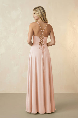 Spaghetti Straps Chiffon A-Line Bridesmaid Dress in Pale Blush - KISS BRIDAL BRIDESMAID DRESSES
