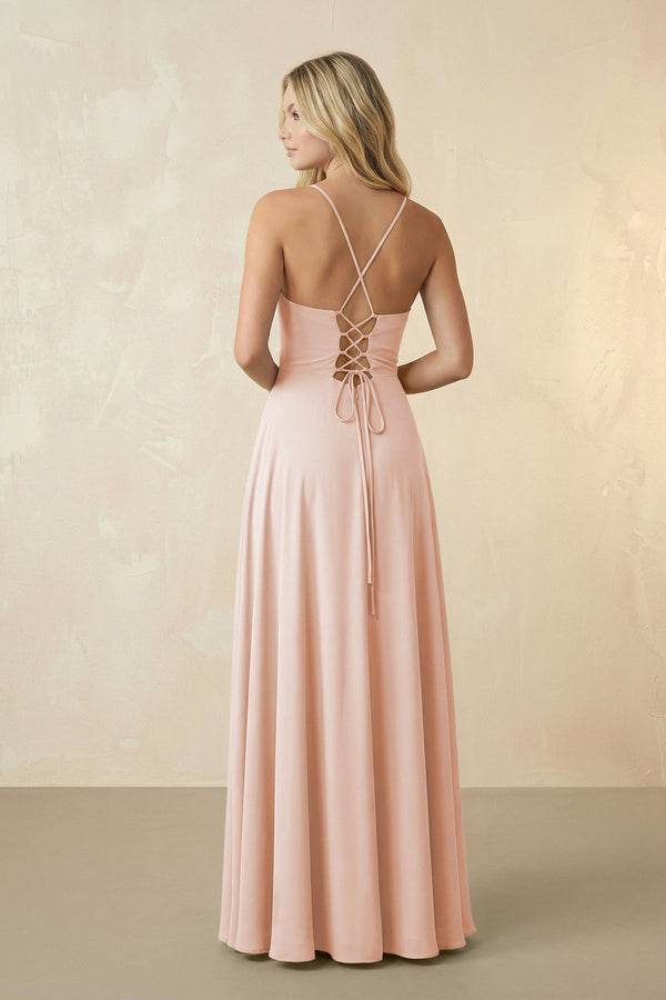 Spaghetti Straps Chiffon A-Line Bridesmaid Dress in Pale Blush - KISS BRIDAL BRIDESMAID DRESSES