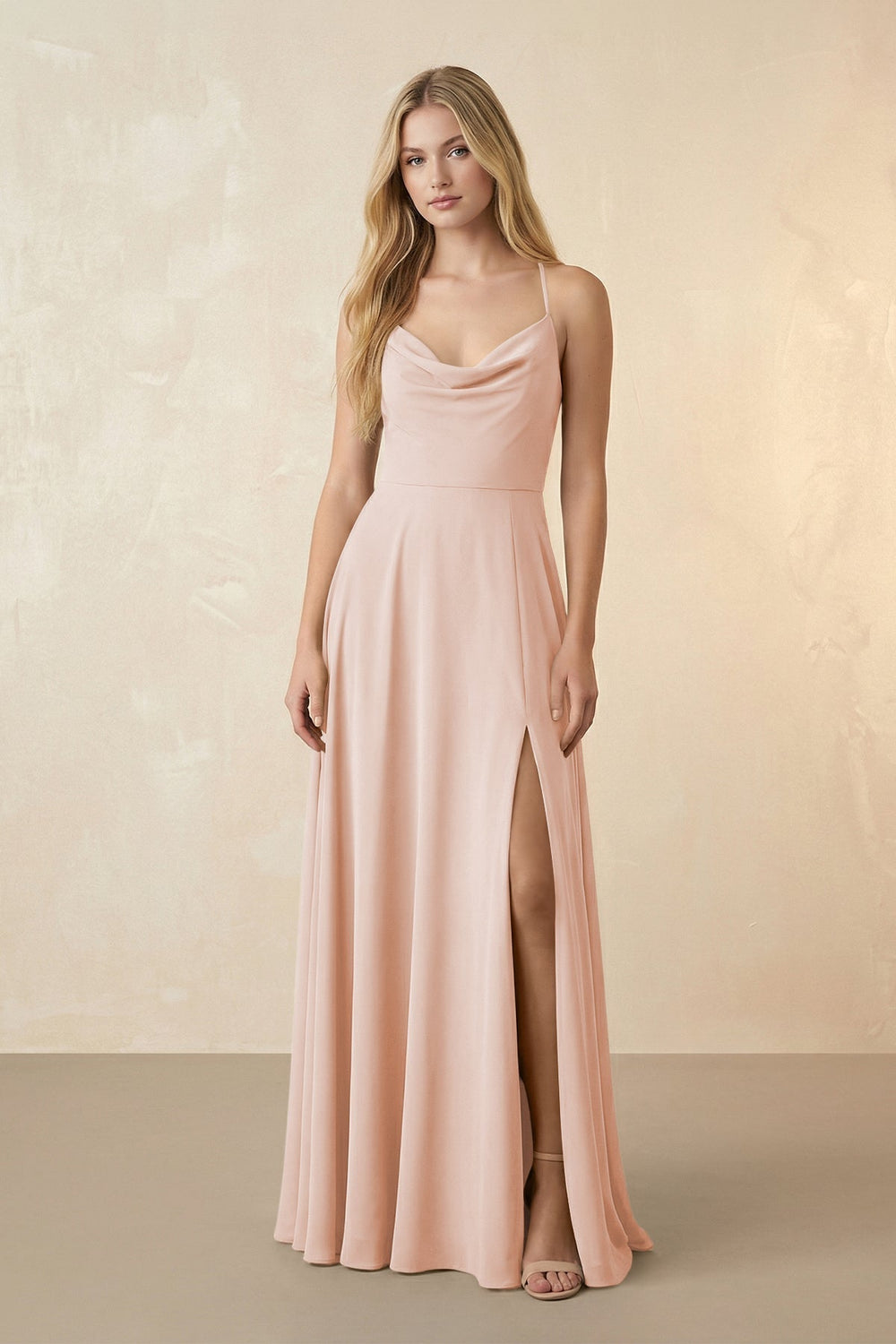 Spaghetti Straps Chiffon A-Line Bridesmaid Dress in Pale Blush