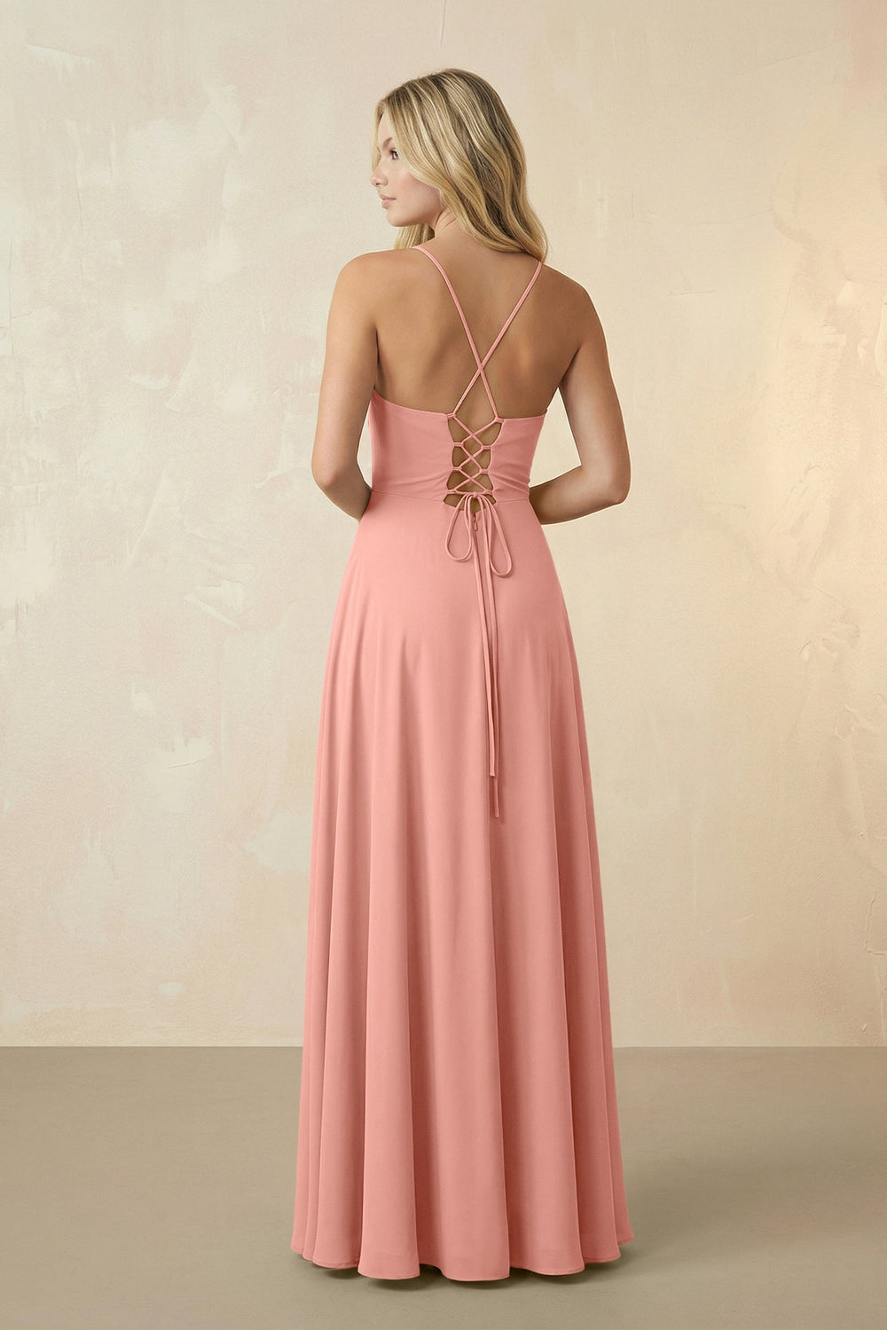 Spaghetti Straps Chiffon A-Line Bridesmaid Dress in Rosette
