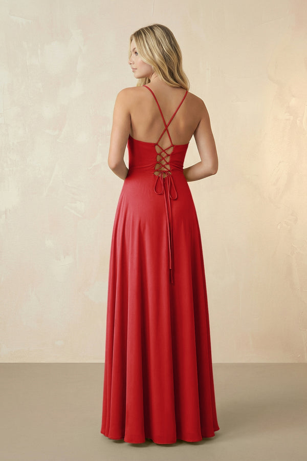 Spaghetti Straps Chiffon A-Line Bridesmaid Dress in Ruby Red - KISS BRIDAL BRIDESMAID DRESSES