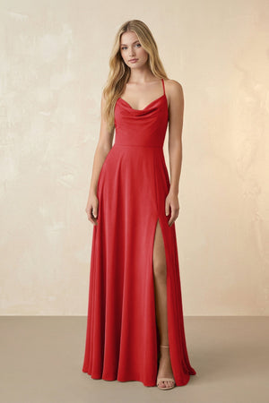 Spaghetti Straps Chiffon A-Line Bridesmaid Dress in Ruby Red - KISS BRIDAL BRIDESMAID DRESSES