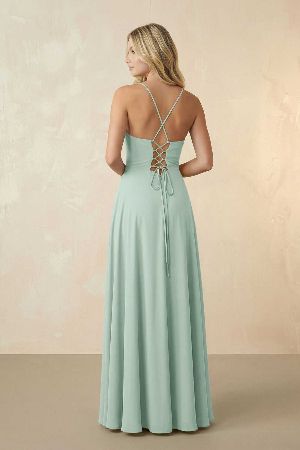 Spaghetti Straps Chiffon A-Line Bridesmaid Dress in Sage