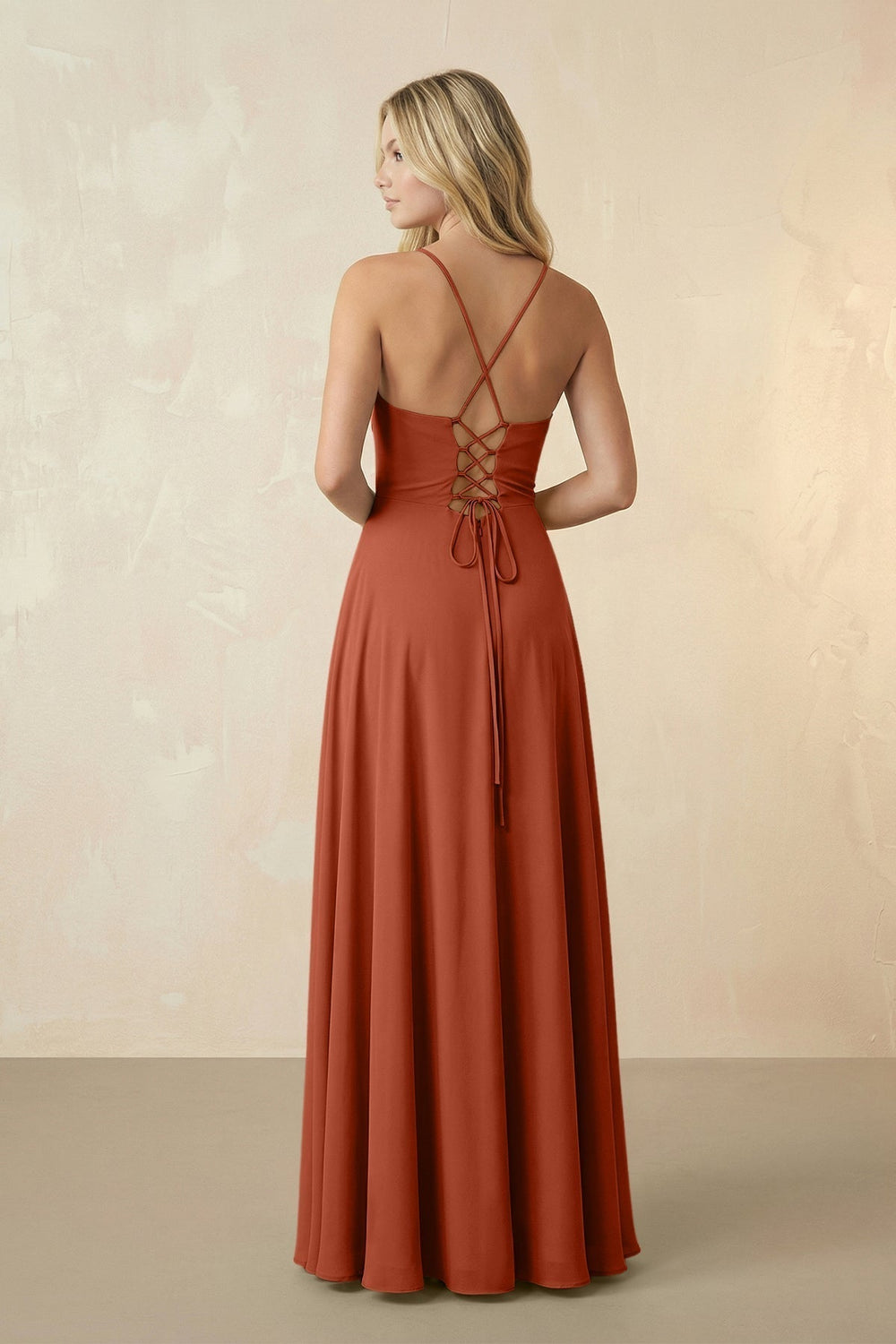 Spaghetti Straps Chiffon A-Line Bridesmaid Dress in Spice
