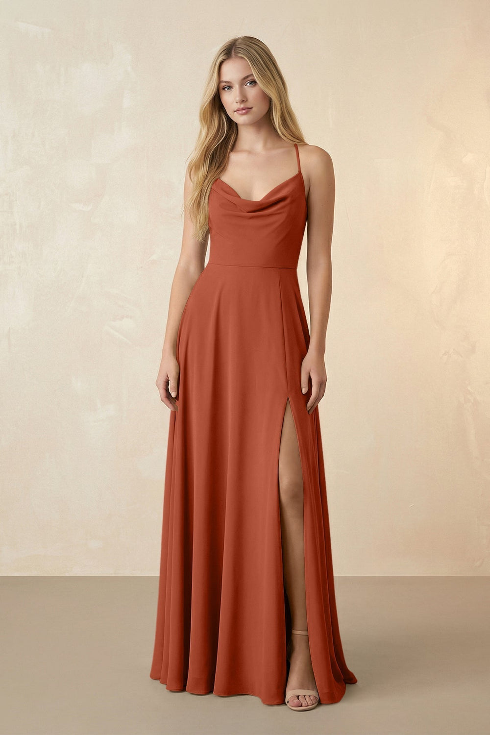 Spaghetti Straps Chiffon A-Line Bridesmaid Dress in Spice
