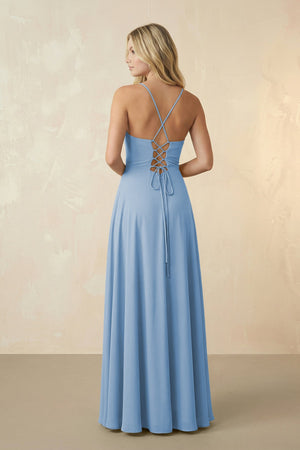 Spaghetti Straps Chiffon A-Line Bridesmaid Dress in Steel Blue (2) | KISSBRIDAL