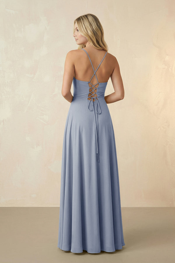 Spaghetti Straps Chiffon A-Line Bridesmaid Dress in Twilight - KISS BRIDAL BRIDESMAID DRESSES