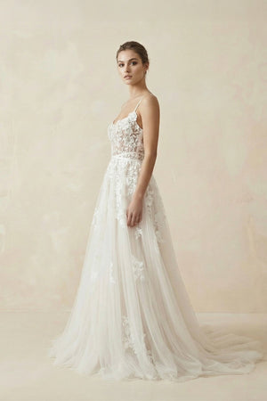 Spaghetti Straps Lace A Line Wedding Dress in Ivory - KISS BRIDAL Wedding Dresses