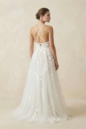 Spaghetti Straps Lace A Line Wedding Dress in Ivory - KISS BRIDAL Wedding Dresses