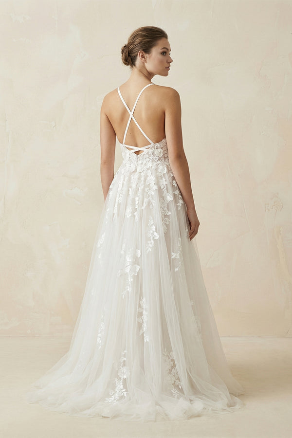 Spaghetti Straps Lace A Line Wedding Dress in Ivory - KISS BRIDAL Wedding Dresses