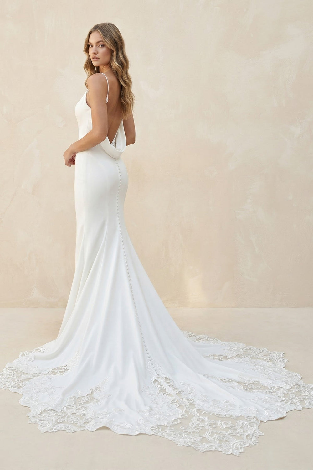 Spaghetti Straps Satin Mermaid Wedding Dress in Ivory